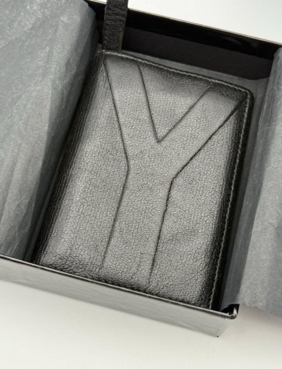 Yves Saint Laurent black card case buttery leather iconic 'Y' stitching detail
