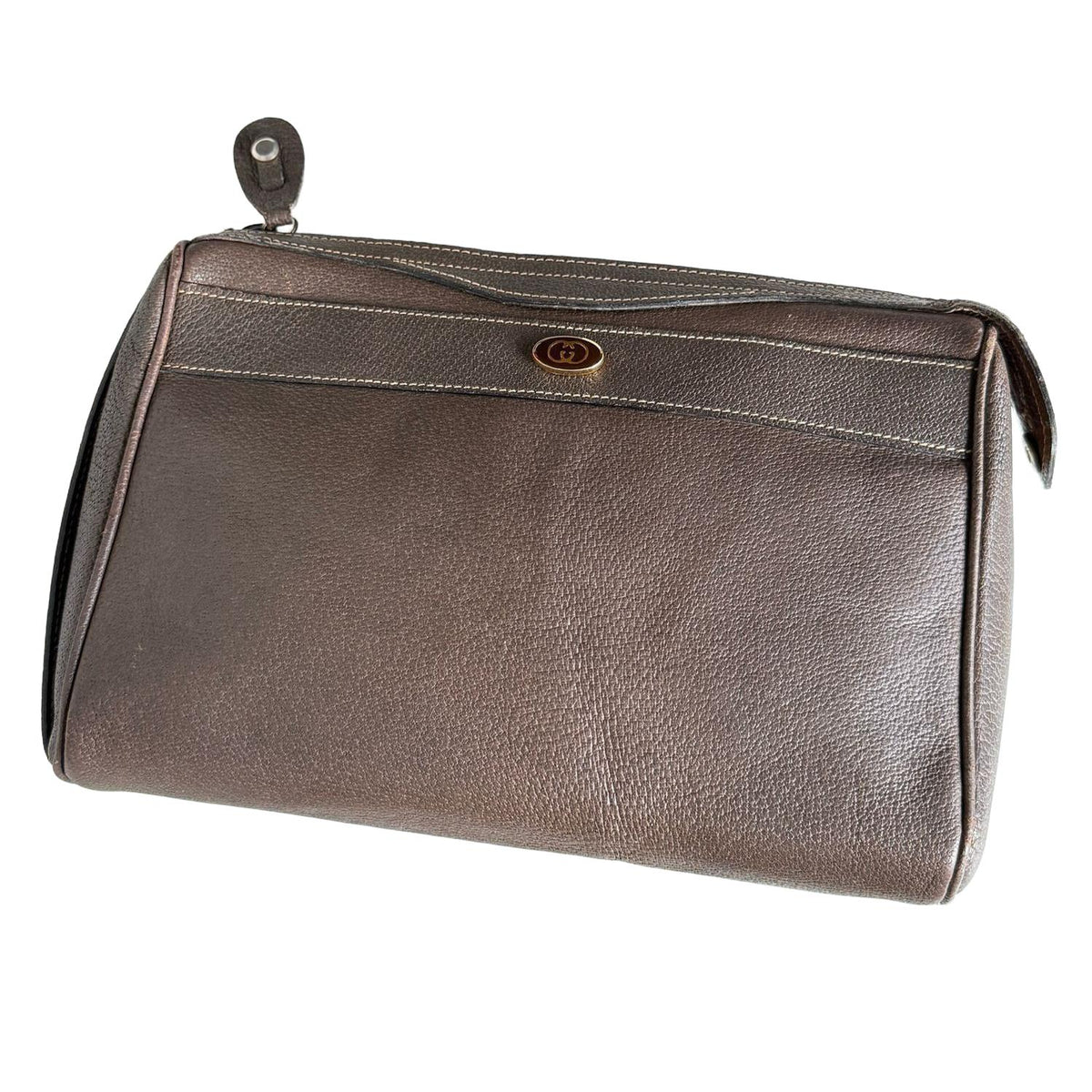 Gucci toiletry pouch black and brown GG pattern PVC canvas with leather trim.