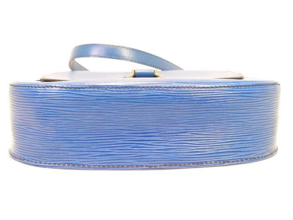 Louis Vuitton blue Epi leather crossbody bag with signature LV logo and brass hardware.