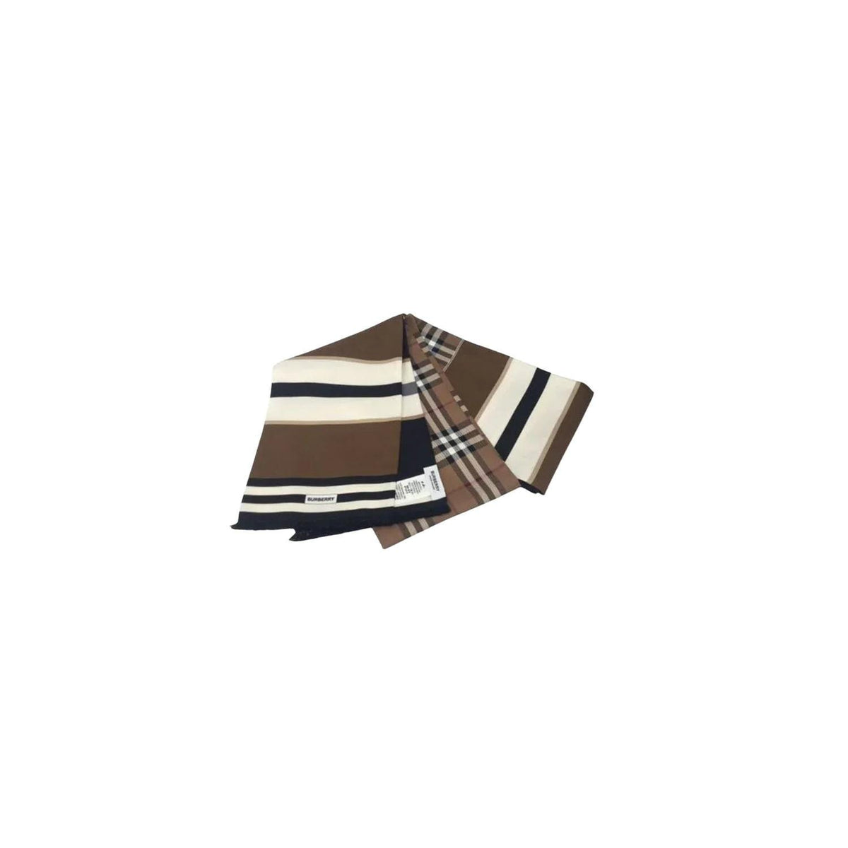 Burberry brown silk scarf featuring iconic check pattern and double-face design.
