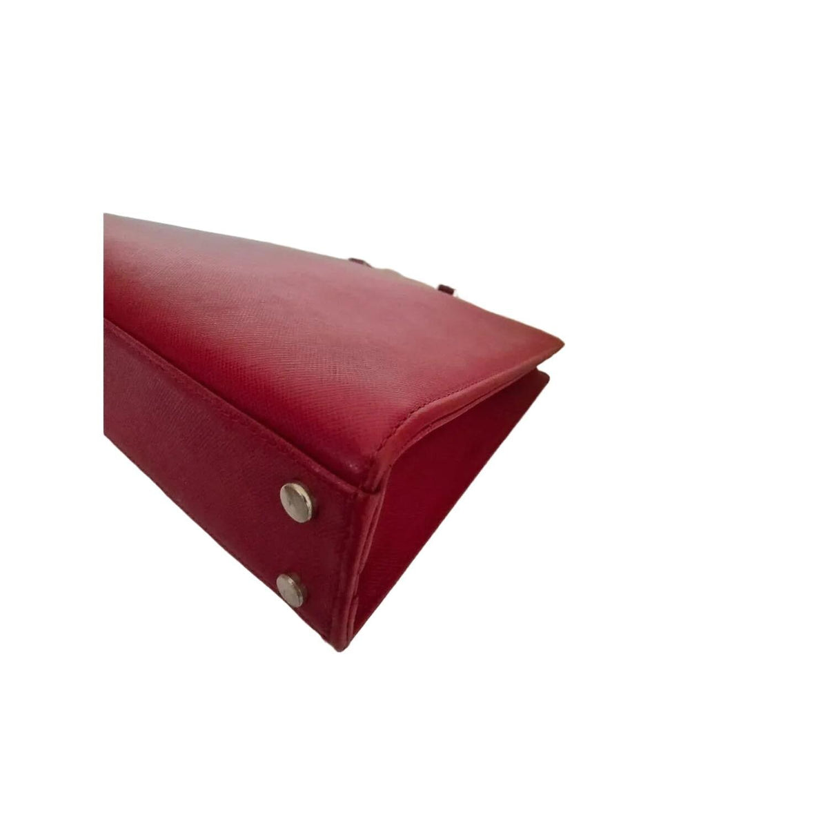 Burberry red business briefcase bag with signature logo plate and saffiano leather finish.