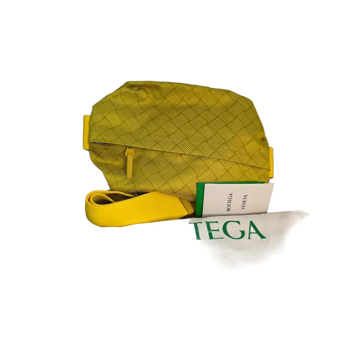 Bottega Veneta yellow fanny pack canvas and leather blend with sleek compact design.