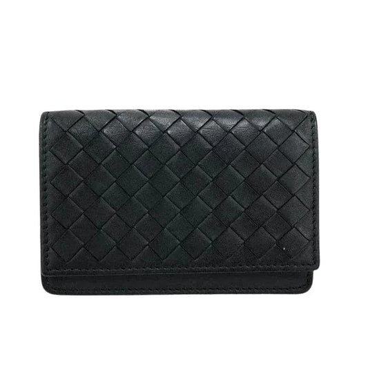 Bottega Veneta black and grey wallet Intrecciato woven leather design with subtle detailing.