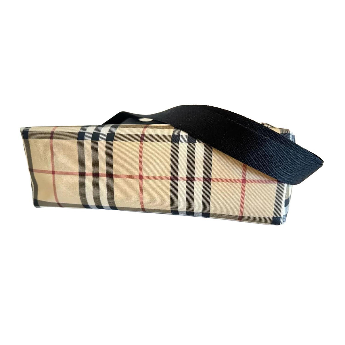 Burberry beige messenger bag with classic Nova Check pattern and silver-tone hardware.