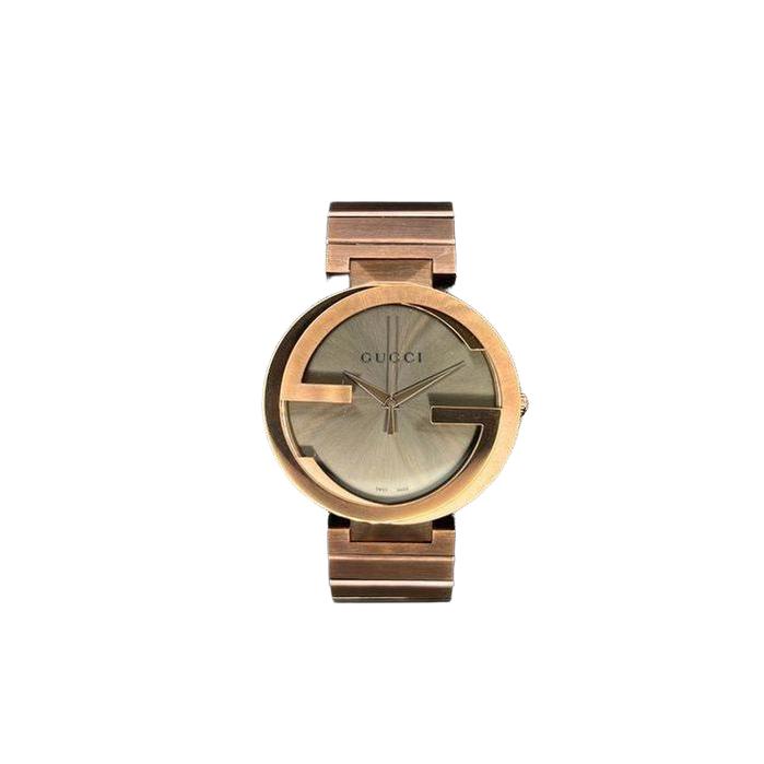Gucci brown quartz watch with interlocking-G bezel and sunbrushed dial.