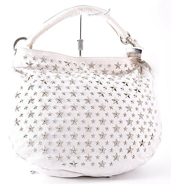 Jimmy Choo silver evening bag with star studs, leather and suede, silver tone hardware.
