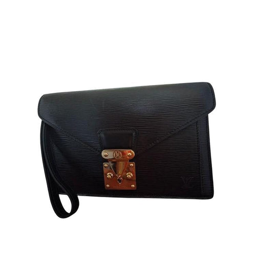 Louis Vuitton black clutch textured Epi leather gold-plated hardware vintage style