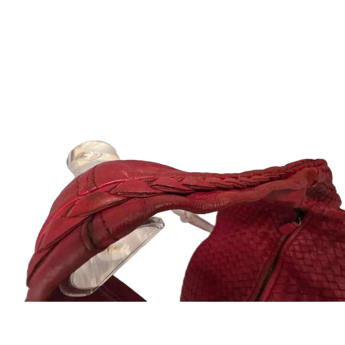 Bottega Veneta red hobo bag Intrecciato braided pattern soft lambskin leather.