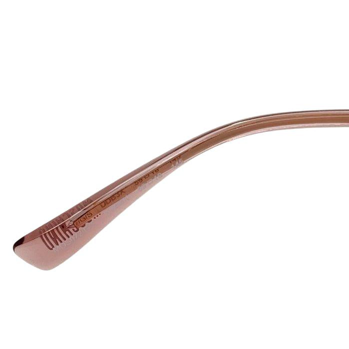 Moschino gold sunglasses with pink tinted lenses and iconic logo on temples.