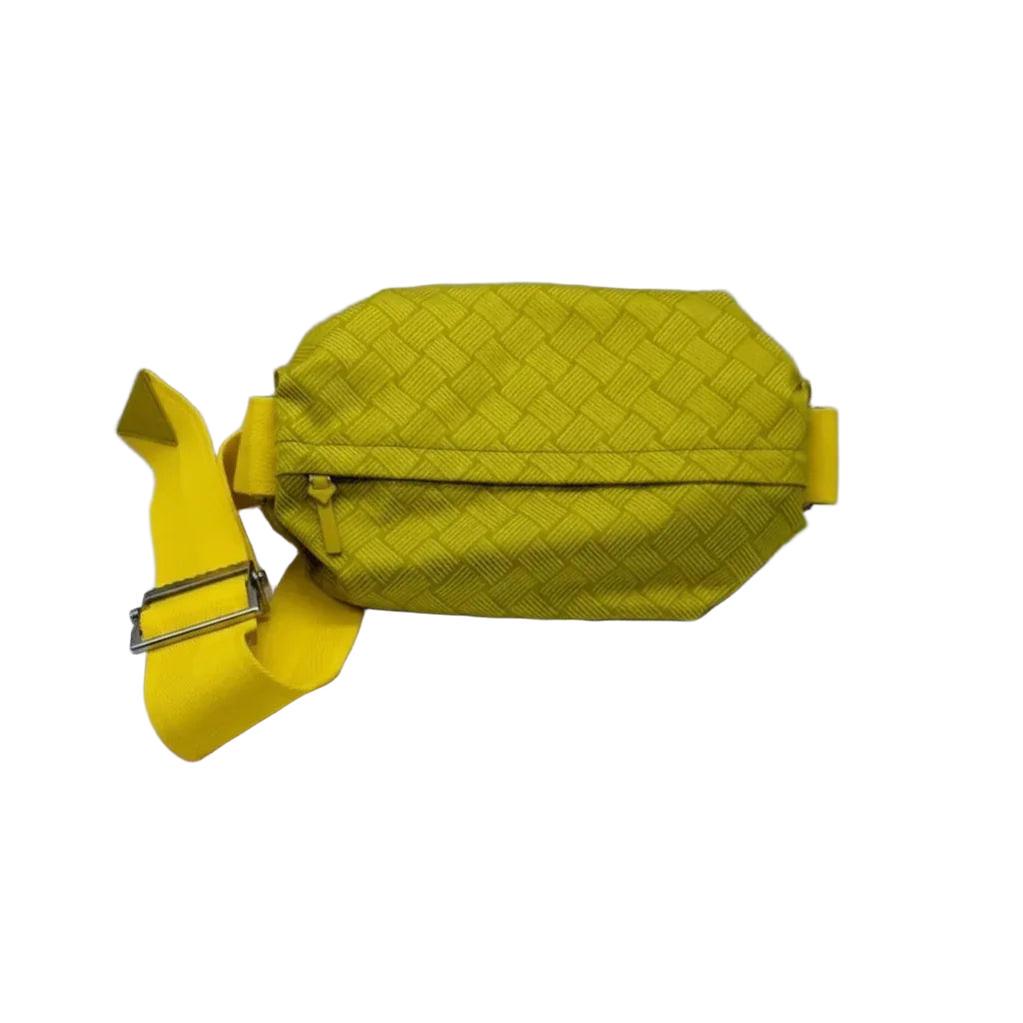 Bottega Veneta yellow fanny pack canvas and leather blend with sleek compact design.