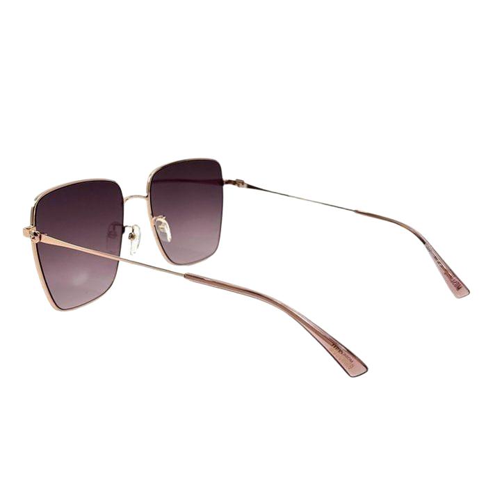 Moschino gold sunglasses with pink tinted lenses and iconic logo on temples.