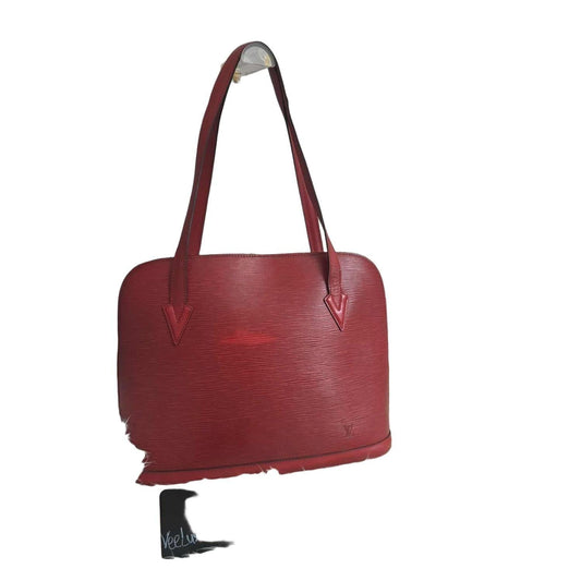 Louis Vuitton shoulder bag red Epi leather with gold tone hardware and vintage creases.