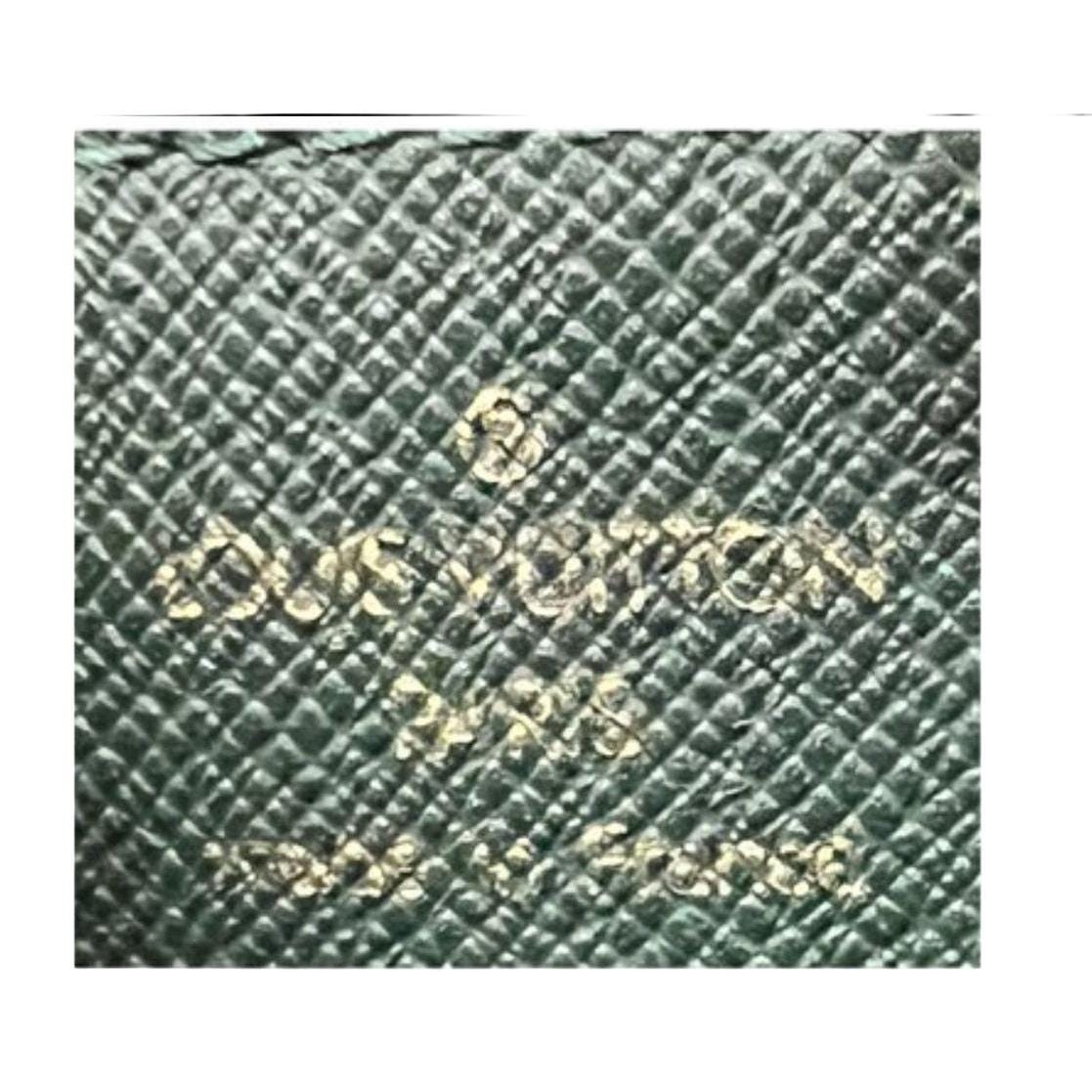 Louis Vuitton gold and green Volga clutch bag in Taiga leather with gold-tone hardware.