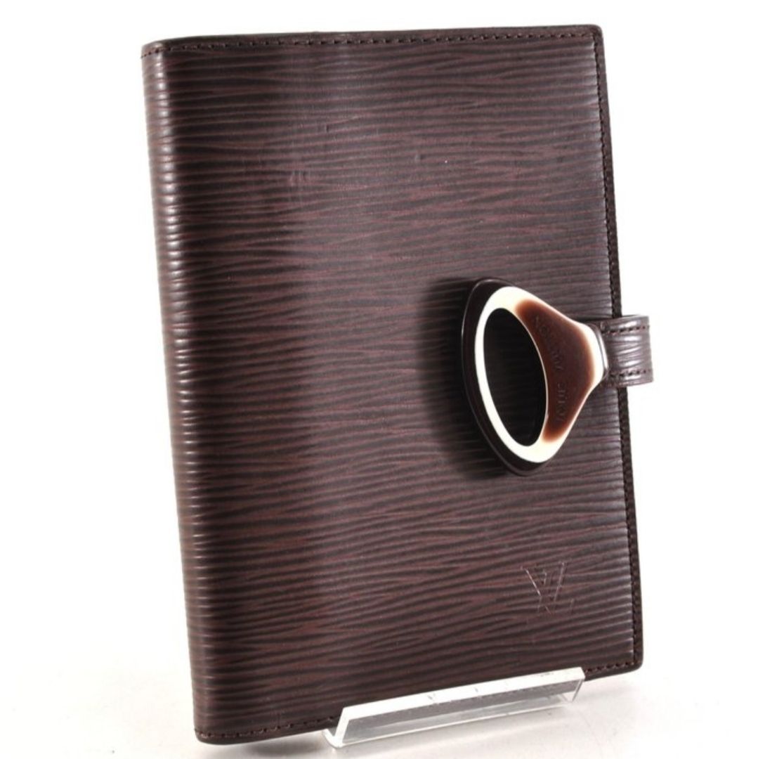 Louis Vuitton brown Epi leather agenda cover with embossed logo and textured finish.