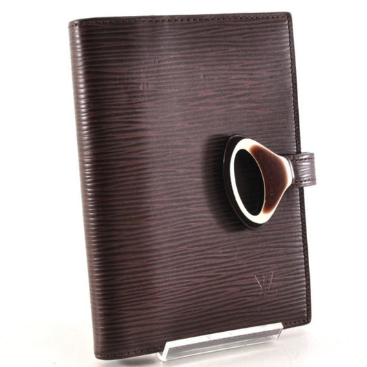 Louis Vuitton brown Epi leather agenda cover with embossed logo and textured finish.