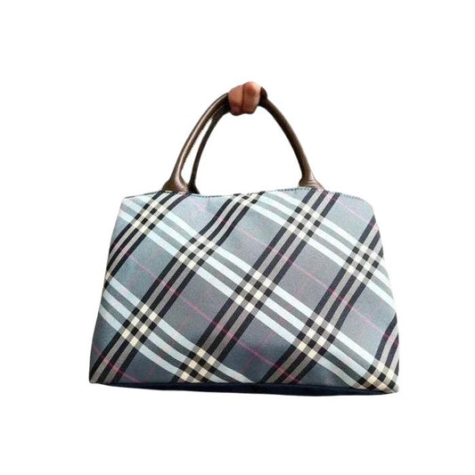 Burberry beige handbag featuring Nova Check pattern and smooth calf leather accents.