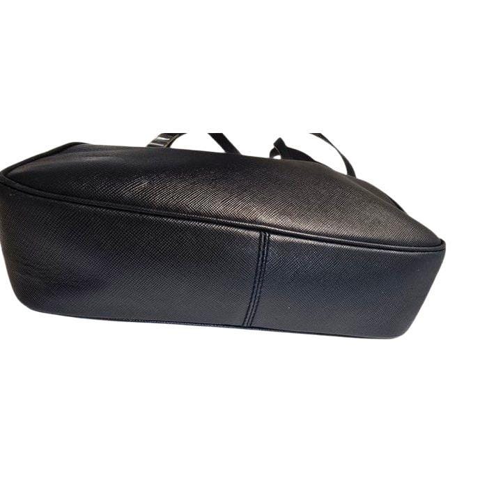 Salvatore Ferragamo black hobo bag hammered leather with metal accents and structured silhouette.