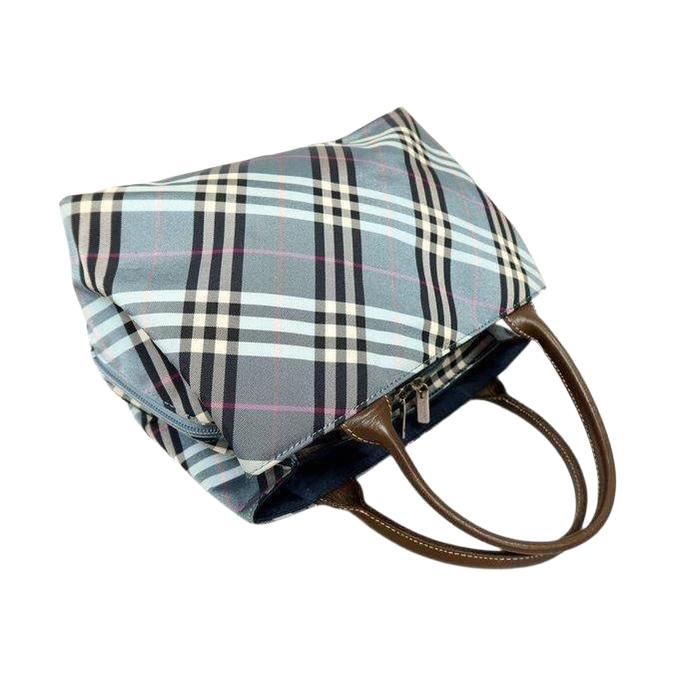 Burberry beige handbag featuring Nova Check pattern and smooth calf leather accents.