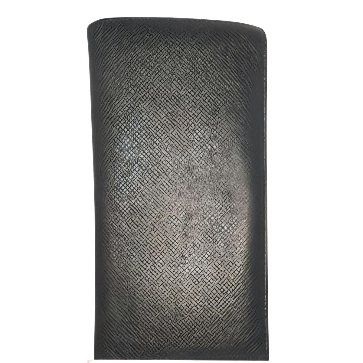 Louis Vuitton brown bi-fold wallet in Taiga leather with logo and multiple card slots.