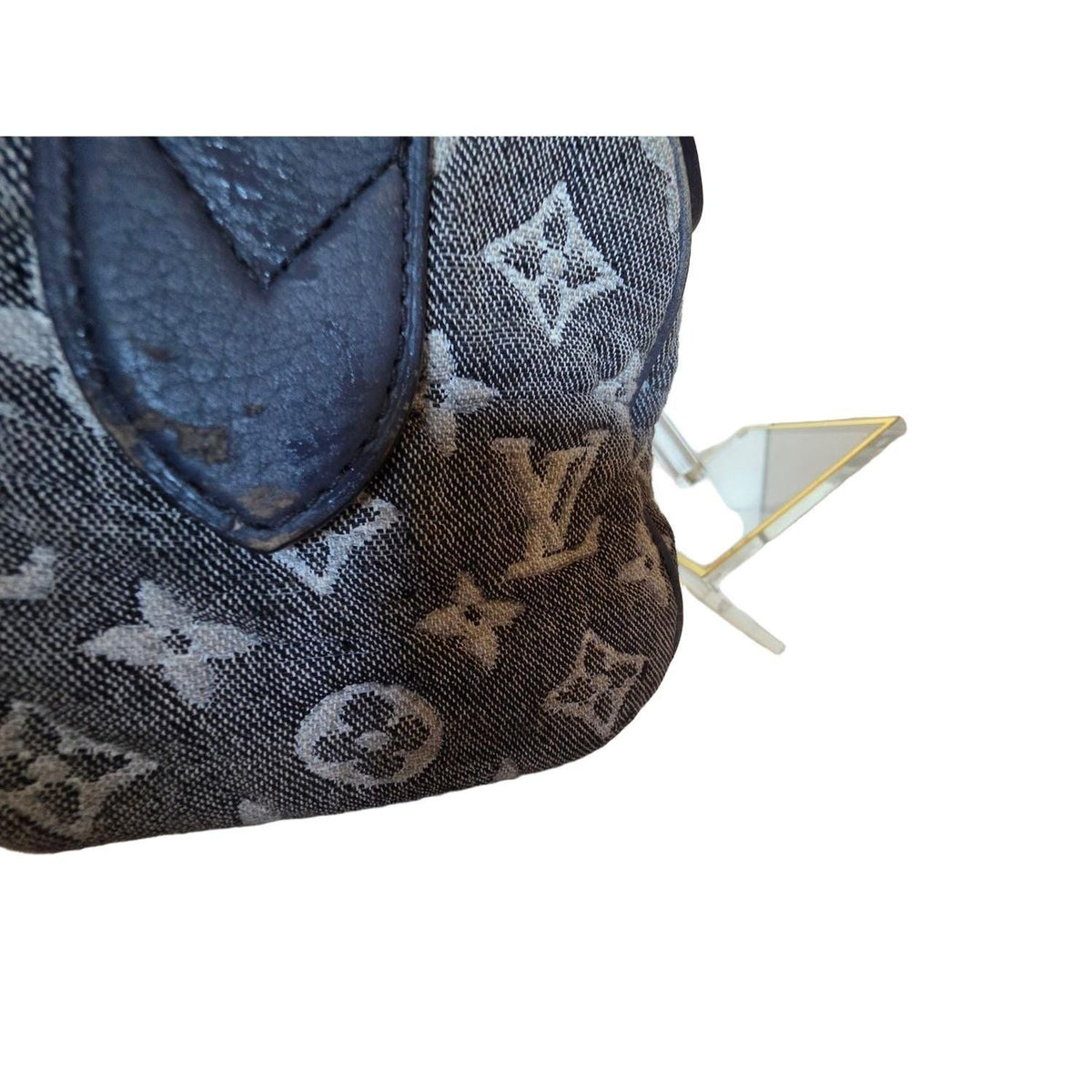Louis Vuitton gold and grey handbag with monogram canvas and gold-plated accents.