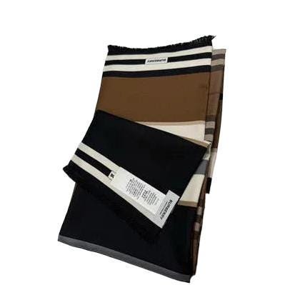 Burberry brown silk scarf featuring iconic check pattern and double-face design.