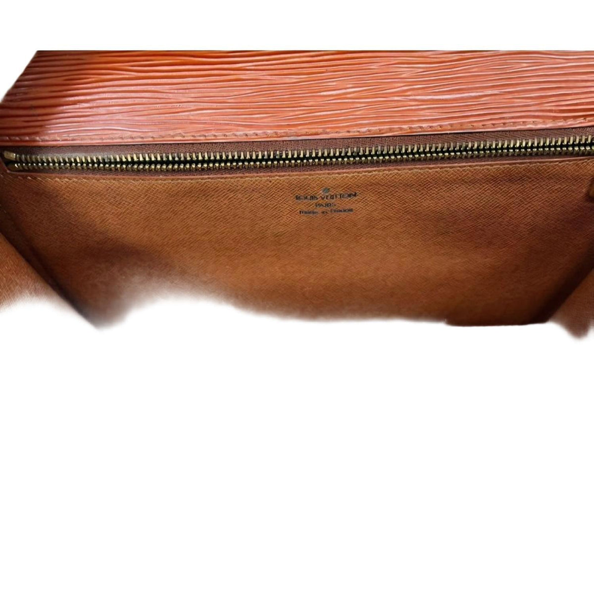 Louis Vuitton brown Monceau crossbody bag in Epi leather with S-lock closure and textured finish.