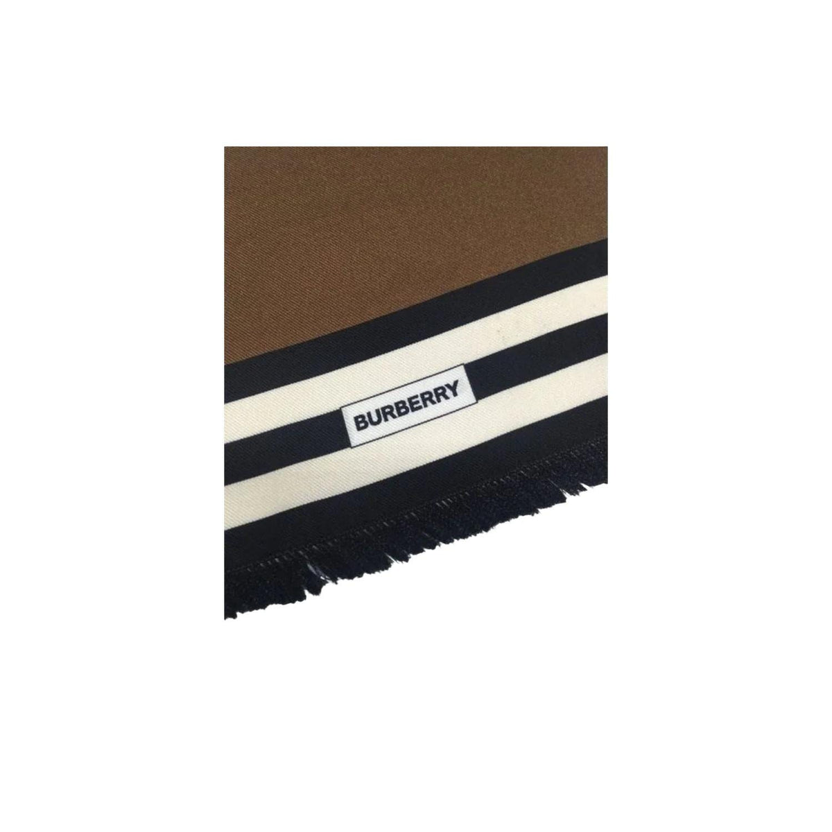 Burberry brown silk scarf featuring iconic check pattern and double-face design.