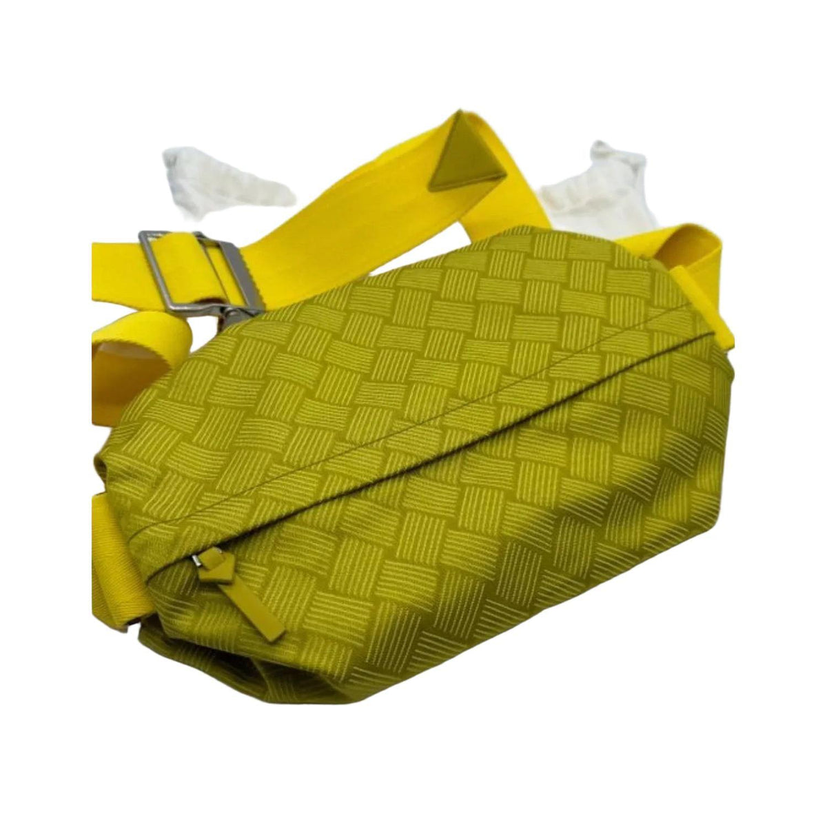 Bottega Veneta yellow fanny pack canvas and leather blend with sleek compact design.