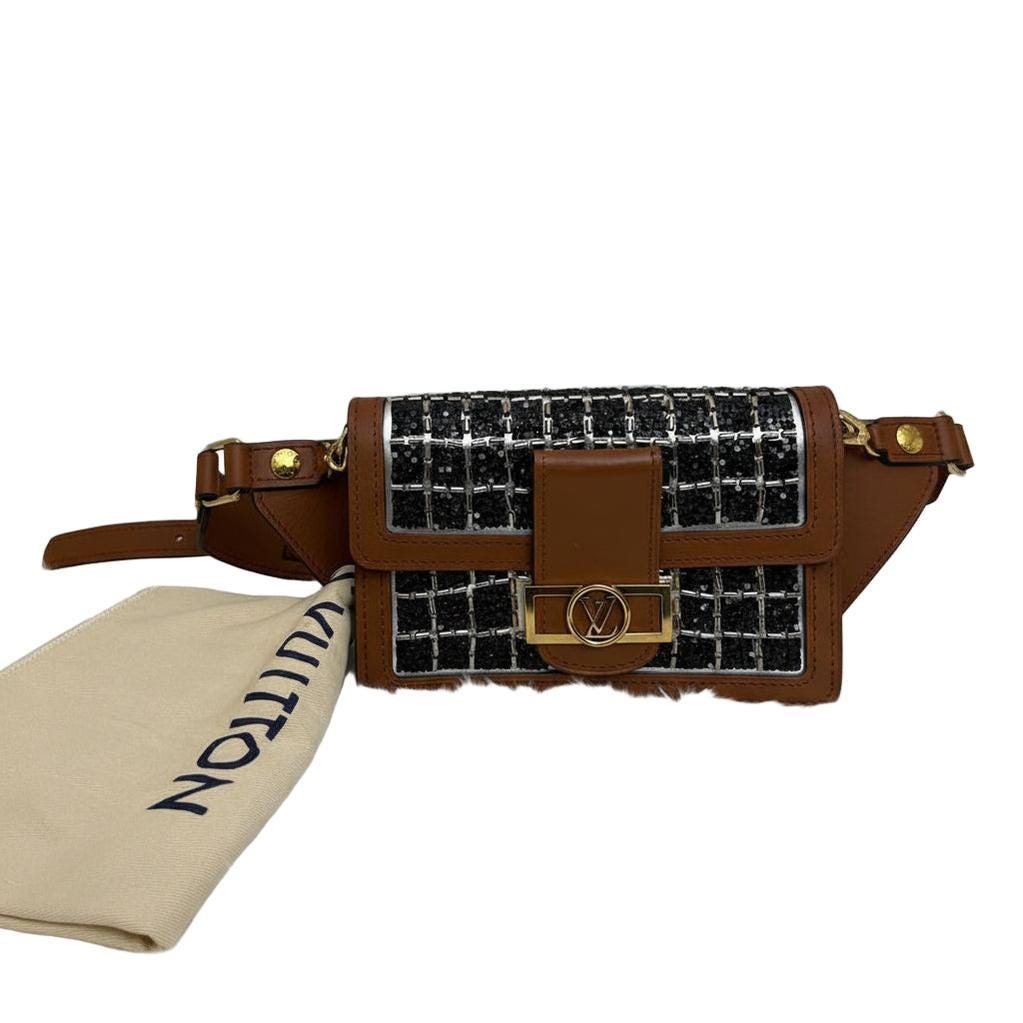 Louis Vuitton fanny pack black brown embroidered leather gold plated hardware