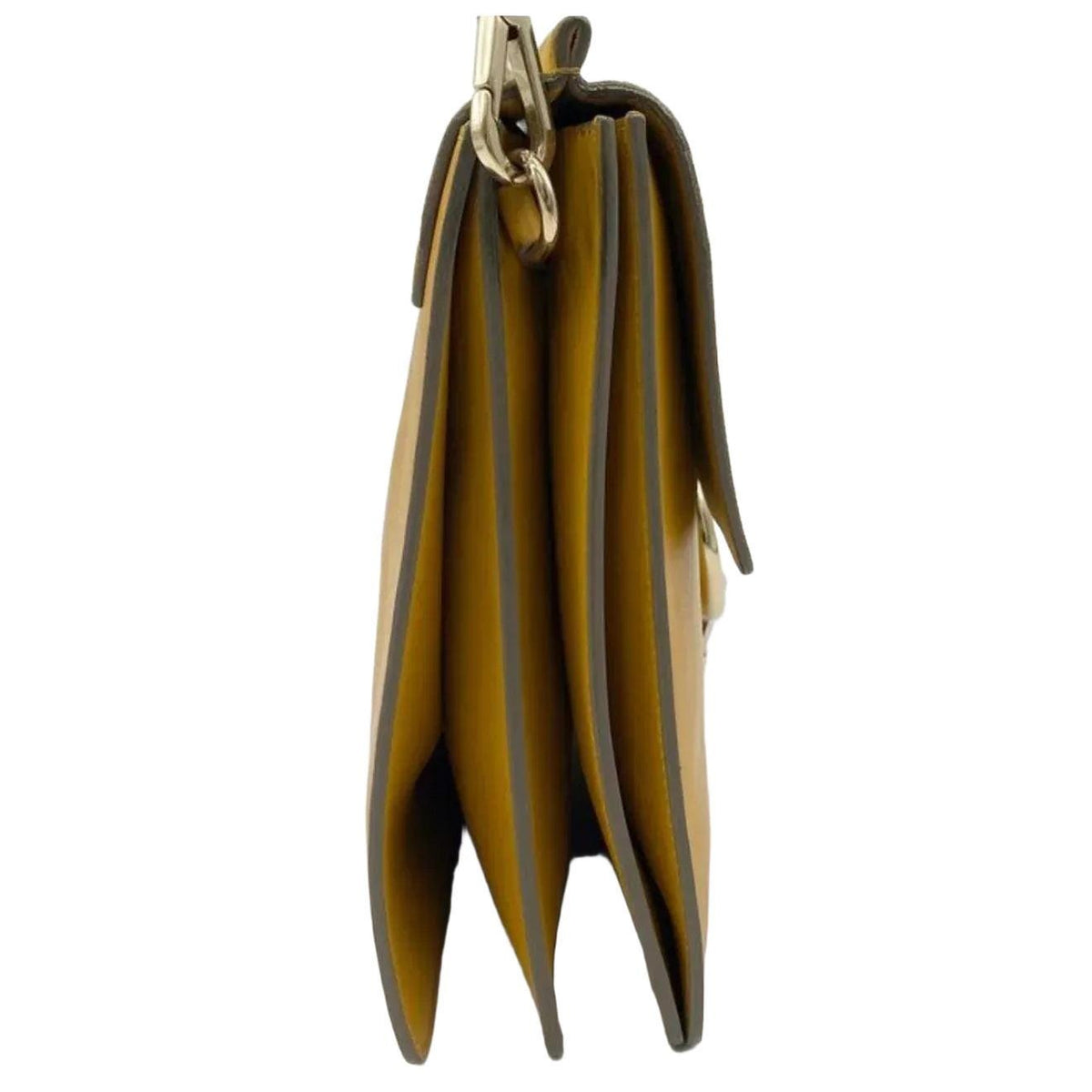 Chloè yellow messenger bag with gold-tone ring, suede and leather textures.