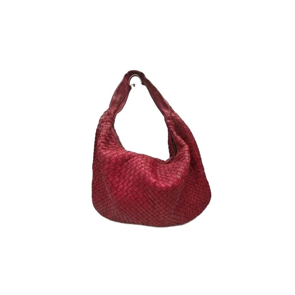 Bottega Veneta red hobo bag Intrecciato braided pattern soft lambskin leather.