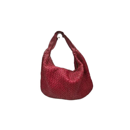 Bottega Veneta red hobo bag Intrecciato braided pattern soft lambskin leather.