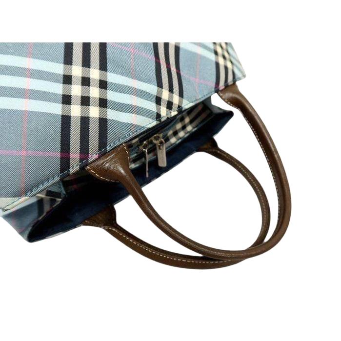 Burberry beige handbag featuring Nova Check pattern and smooth calf leather accents.