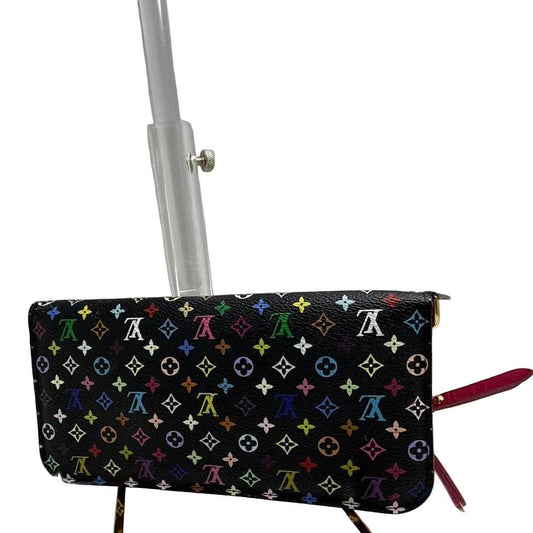 Louis Vuitton wallet black multicolour coated canvas with vibrant Murakami motifs.
