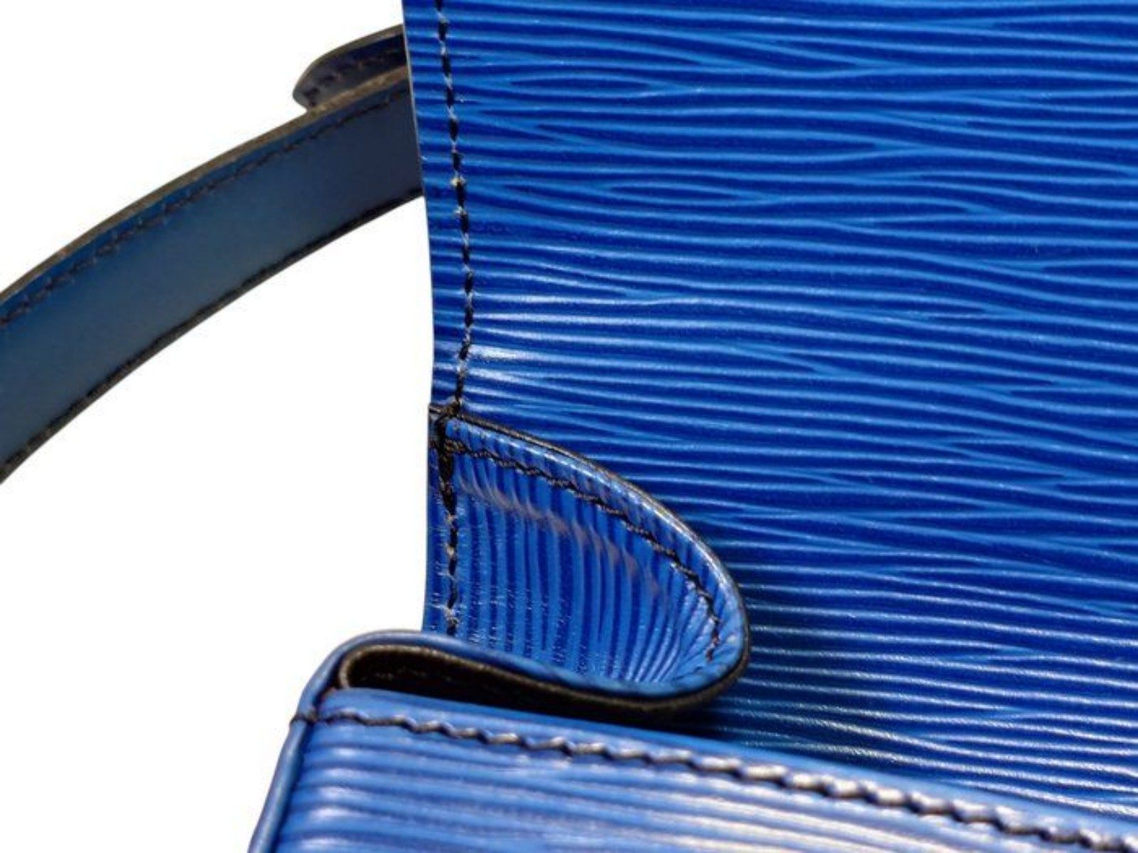 Louis Vuitton blue Epi leather crossbody bag with signature LV logo and brass hardware.