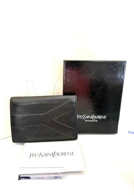 Yves Saint Laurent black card case buttery leather iconic 'Y' stitching detail
