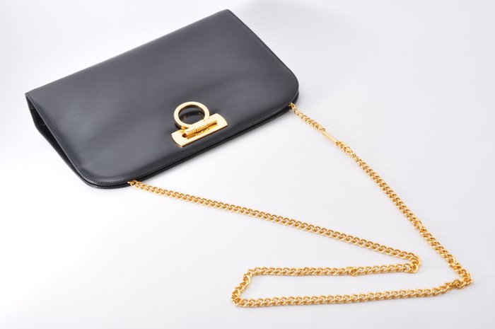 Salvatore Ferragamo Black Leather Crossbody Bag Gold HW