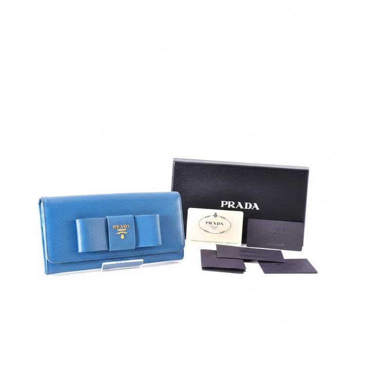Prada Blue  Bow Continental Long Wallet