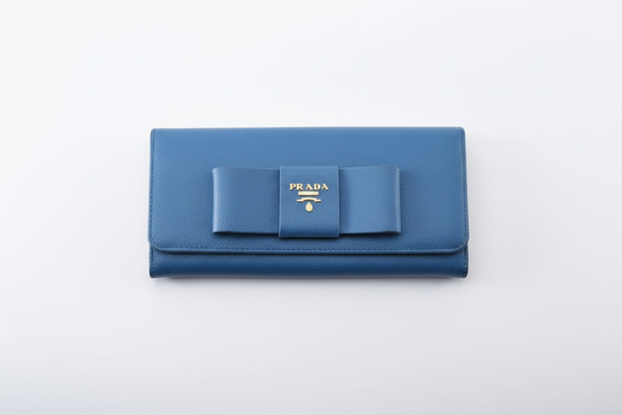Prada Blue  Bow Continental Long Wallet