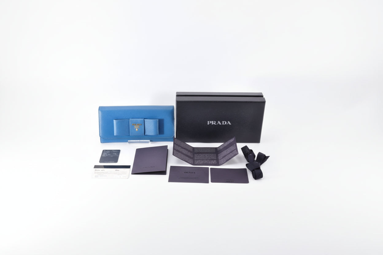 Prada Blue  Bow Continental Long Wallet