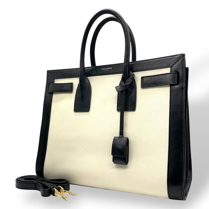 Yves Saint Laurent Sac de Jour Ivory Black Structured Tote