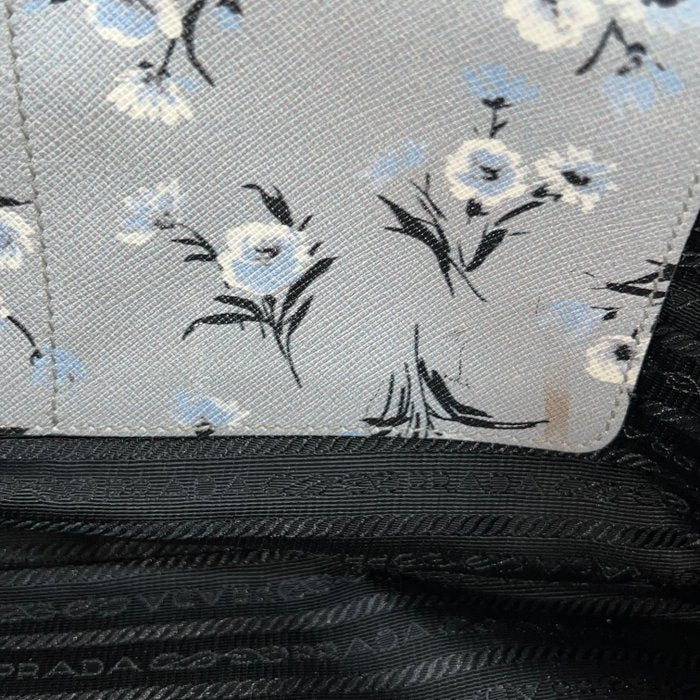 Prada Galleria Grey Saffiano Leather Floral Print Tote 2 Way Shoulder Bag