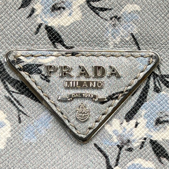 Prada Galleria Grey Saffiano Leather Floral Print Tote 2 Way Shoulder Bag
