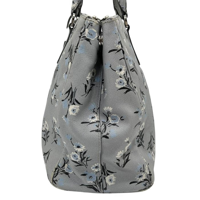 Prada Galleria Grey Saffiano Leather Floral Print Tote 2 Way Shoulder Bag