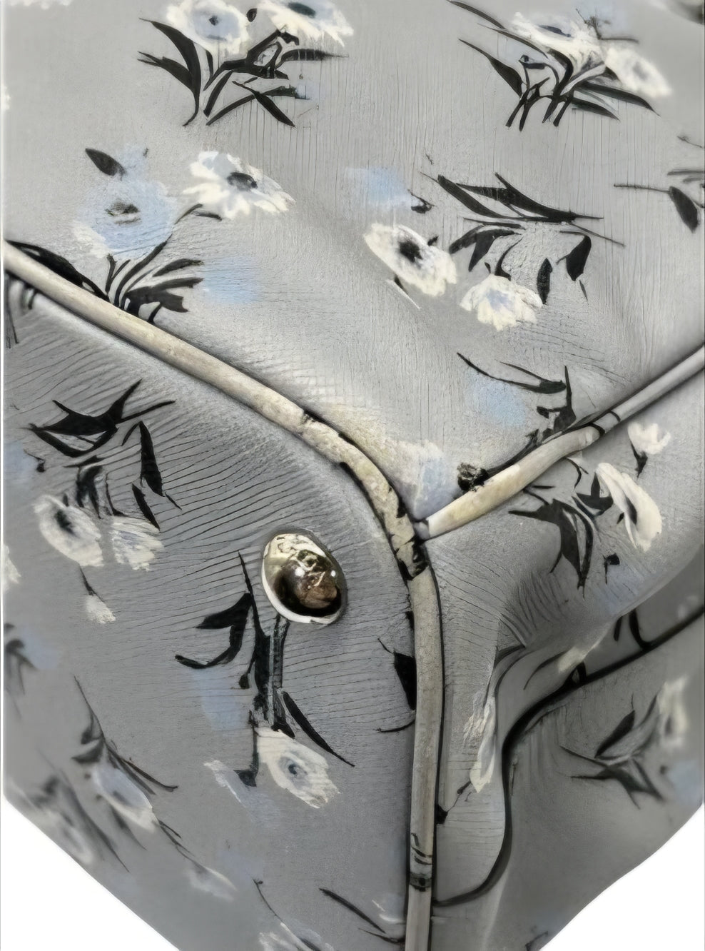 Prada Galleria Grey Saffiano Leather Floral Print Tote 2 Way Shoulder Bag