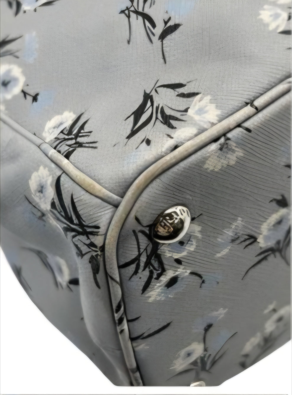 Prada Galleria Grey Saffiano Leather Floral Print Tote 2 Way Shoulder Bag