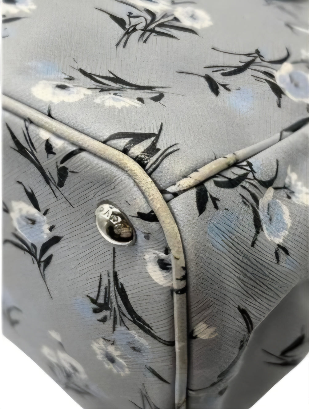 Prada Galleria Grey Saffiano Leather Floral Print Tote 2 Way Shoulder Bag