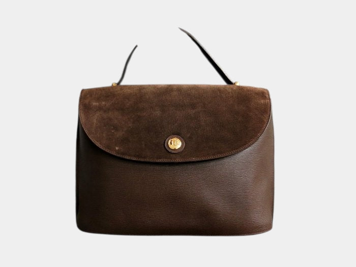Fendi Suede Leather Handbag Brown  Hardware Classic Shoulder bag