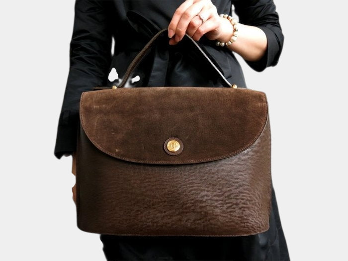 Fendi Suede Leather Handbag Brown  Hardware Classic Shoulder bag