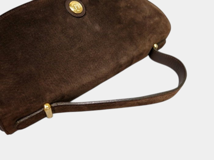 Fendi Suede Leather Handbag Brown  Hardware Classic Shoulder bag